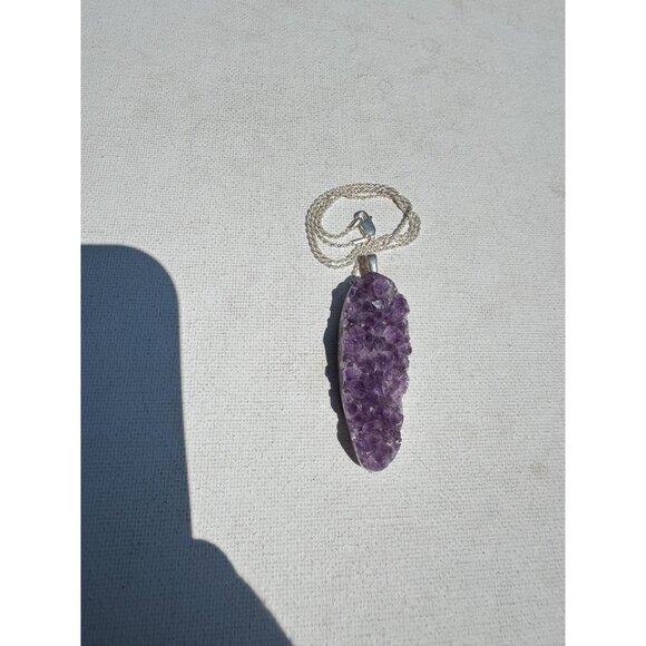 Amethyst Druzy Crystal Pendant Necklace Sterling Silver Chain - New Old Stock - Picture 6 of 7